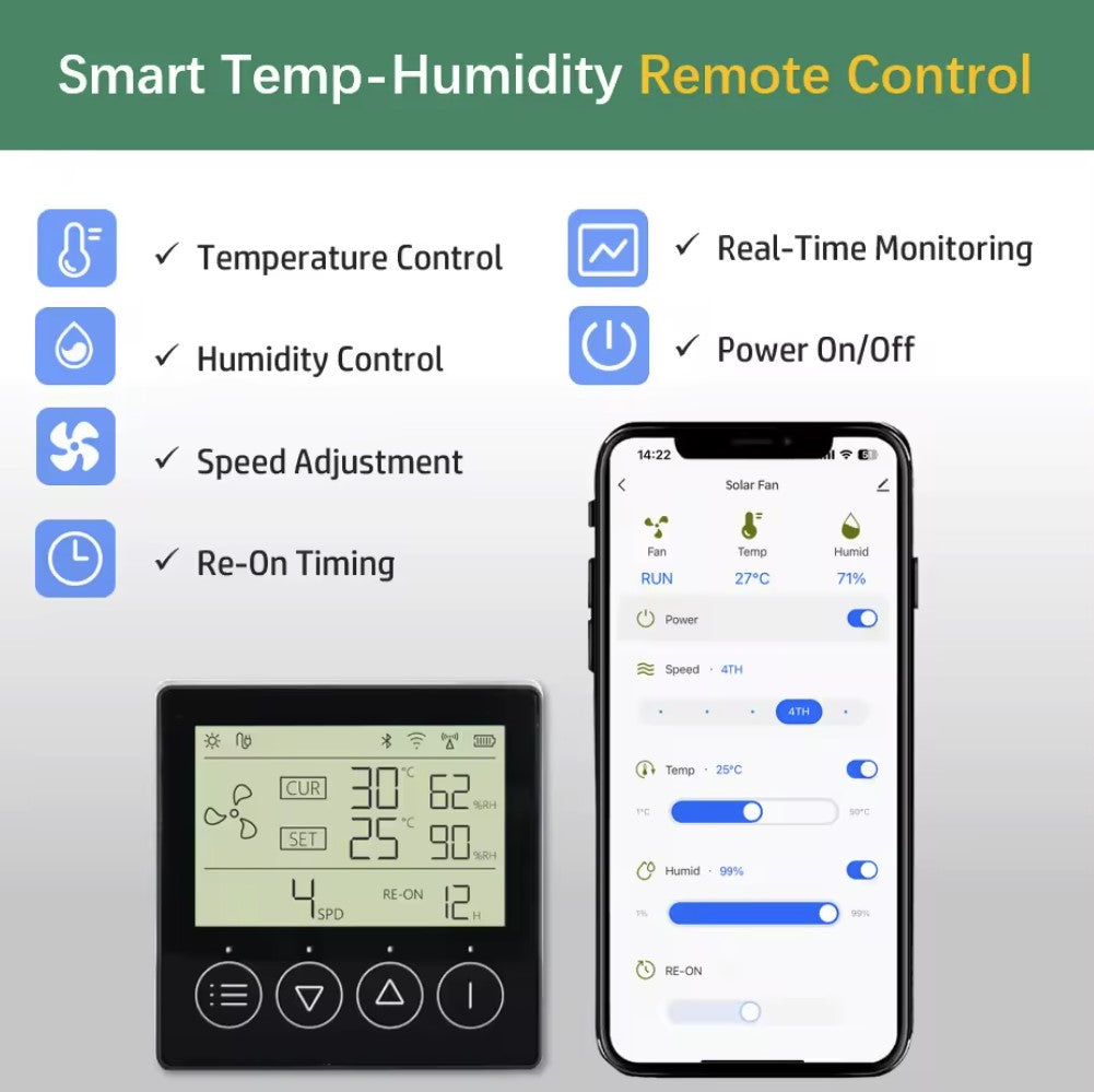 Solar Roof Fan 25W Round Ventilator fully controlled with Wireless Remote or your Smartphone APP with AC/DC Adapter that can run Day and Night