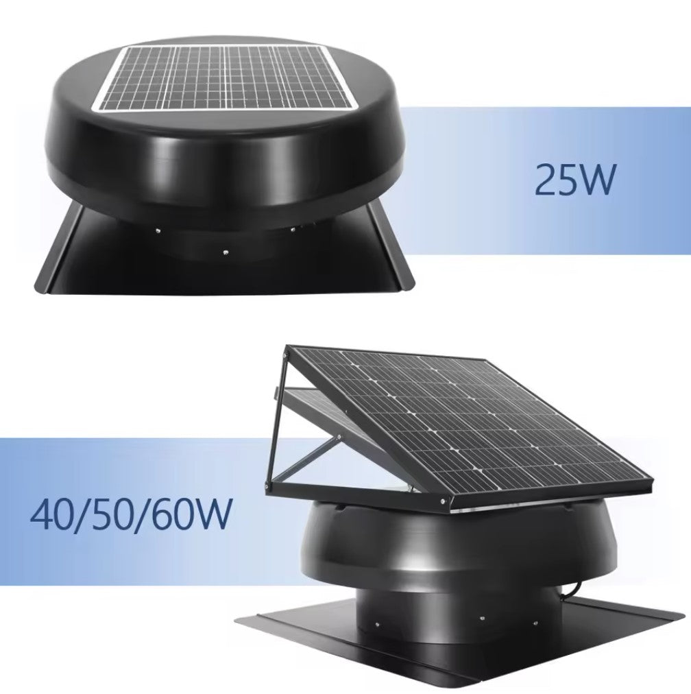 Solar Roof Fan 25W Round Ventilator fully controlled with Wireless Remote or your Smartphone APP with AC/DC Adapter that can run Day and Night