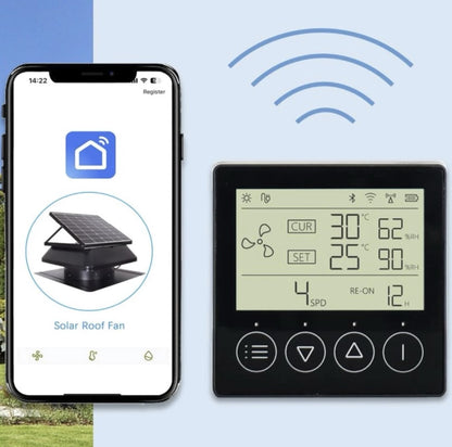 Solar Roof Fan 25W Round Ventilator fully controlled with Wireless Remote or your Smartphone APP with AC/DC Adapter that can run Day and Night
