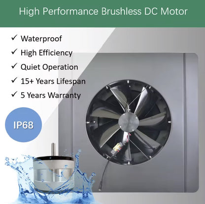 Solar Roof Fan 25W Round Ventilator fully controlled with Wireless Remote or your Smartphone APP with AC/DC Adapter that can run Day and Night